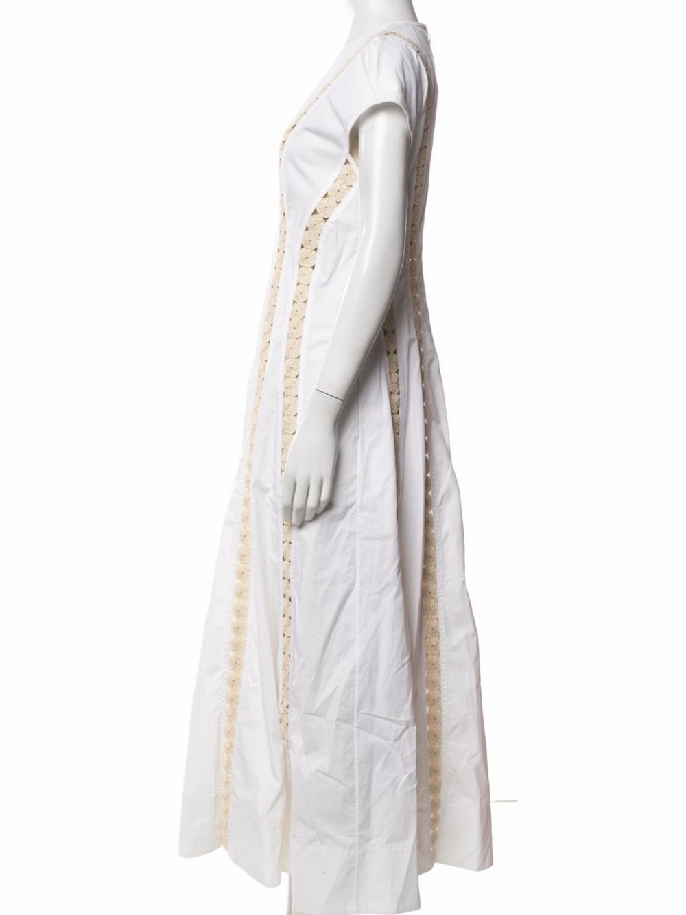 Tory Burch White Maxi Dress with Beige Crochet Insets - Picture 8 of 9